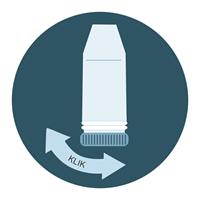 Illustration af hvordan man klikker en dosis frem på en turbohaler